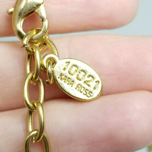 Estate 10021 Kara Ross Gold Tone Rhinestone Charm Necklace, Long Chain - Picture 4 of 6